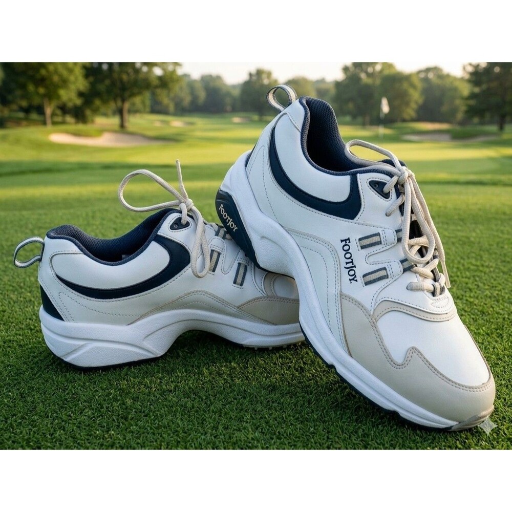 FootJoy GreenJoys Mens Size 10 M Golf Shoes White Black Cleated Spikes 45335
